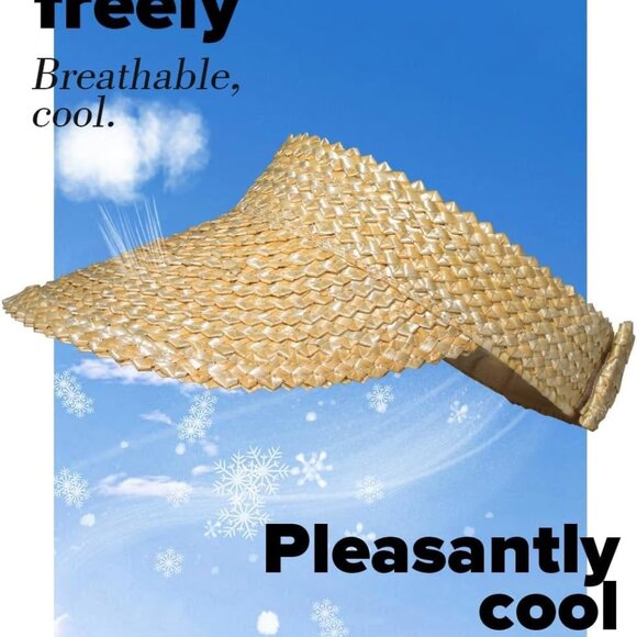 Straw Sun Visors & Hats for Women - Packable Beach Hats, Handmade, Sun Protectio - Picture 4 of 6